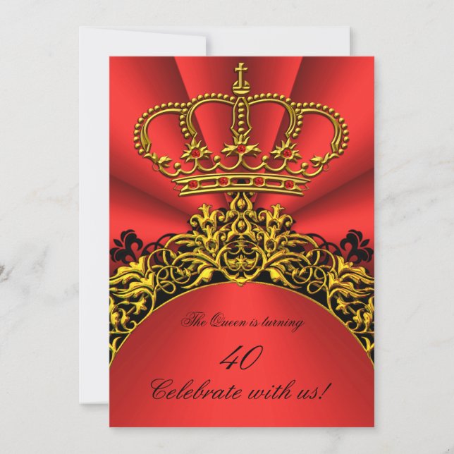 King Queen Gold Royal Regal Red Birthday Party Invitation (Front)