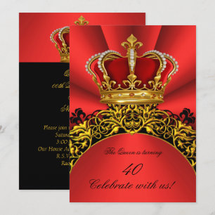 King Queen Gold Royal Regal Redish Birthday Party  Invitation