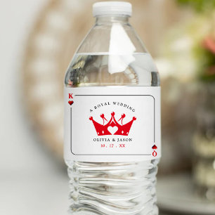 King & Queen of Hearts Casino Poker Card Wedding Water Bottle Label