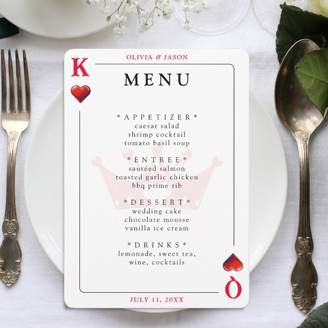 King & Queen of Hearts Playing Card Wedding Menu (King & Queen of Hearts Playing Card Wedding Menu
)
