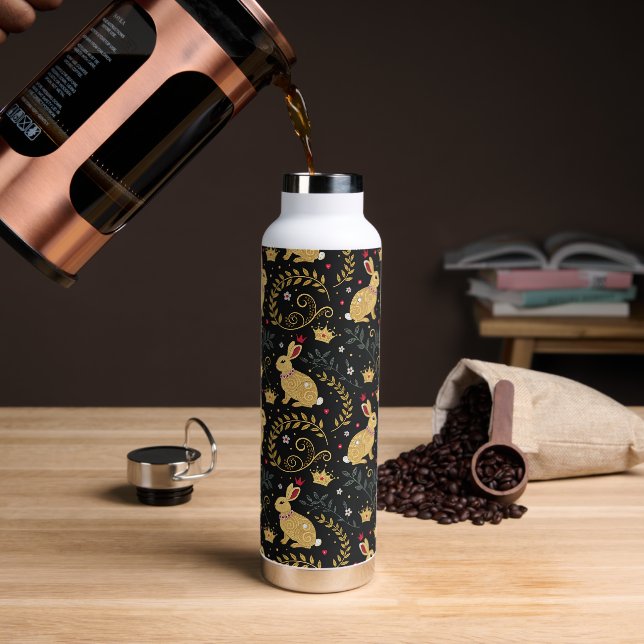 King & Queen of Hearts Rabbits Water Bottle (Coffee)
