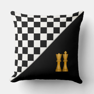 King & Queen on Stylish Black and White  Chess Cushion