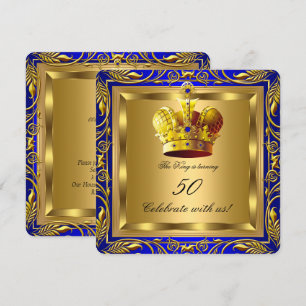 King Queen Royal Blue Gold Elite Birthday Party Invitation