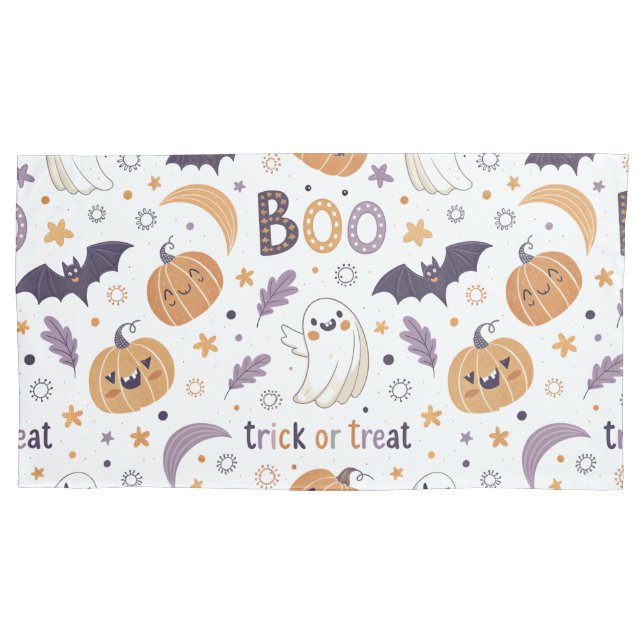 King Size Pillowcase with Cosy Ghosts & Pumpkins (Front-Left)