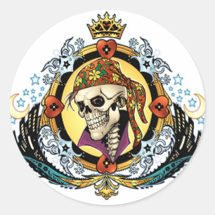 King Skull Pirate with Hearts by Al Rio Classic Round Sticker