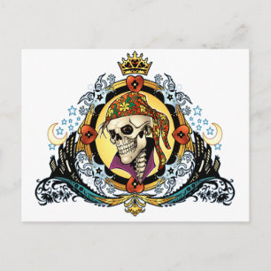 King Skull Pirate with Hearts by Al Rio Postcard