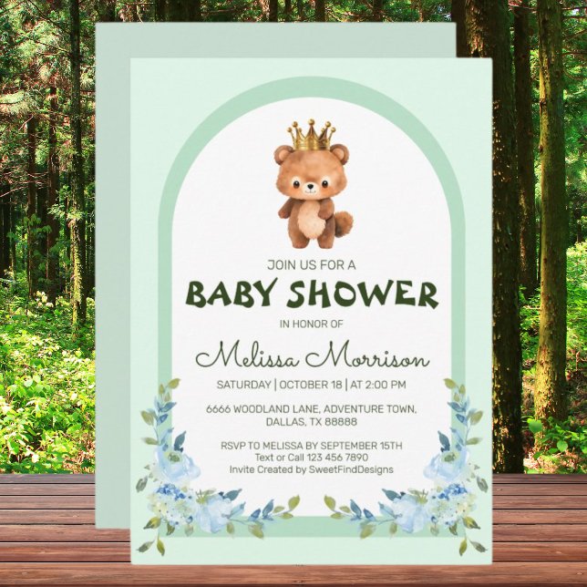 King Teddy Bear Cute Baby Boy Shower Invitation (King Teddy Bear Cute Baby Boy Shower Invitation)