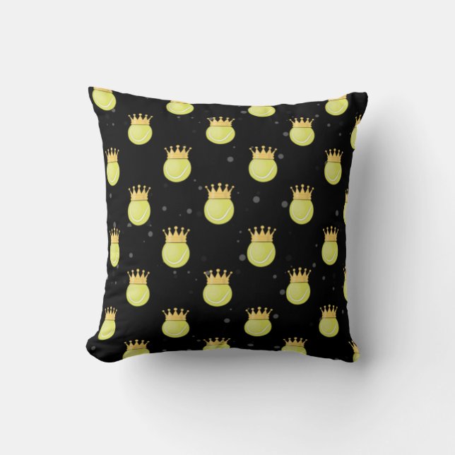 King Tennis - Seamless Pattern on Black Background Cushion (Front)