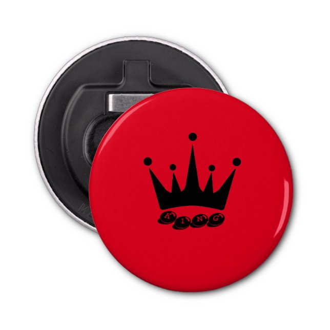 King Text Black Colour Crown Button Bottle Opener (Front)
