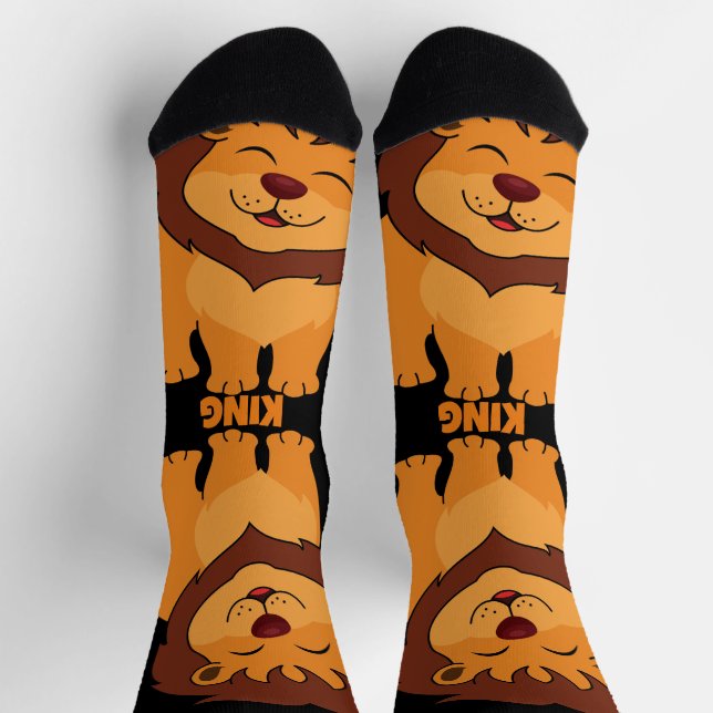 KING Text Cute Lion Printed Premium Crew Handsome Socks (Top)