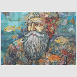 King Triton Mermaid Merman Collage Decoupage Tissue Paper