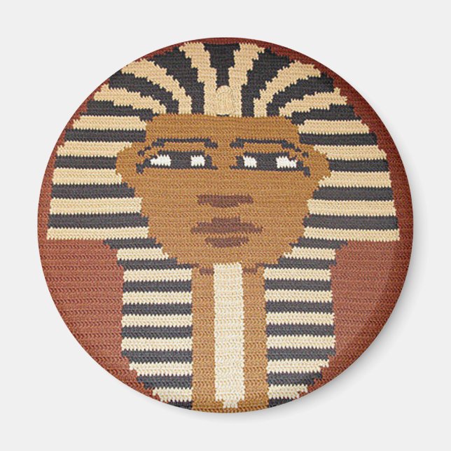 King Tut Black Brown Beige Crochet Print on Round Magnet (Front)
