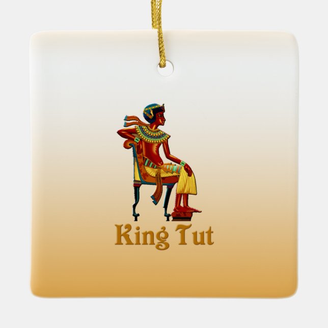 King Tut on his throne Ceramic Tree Decoration (Front)