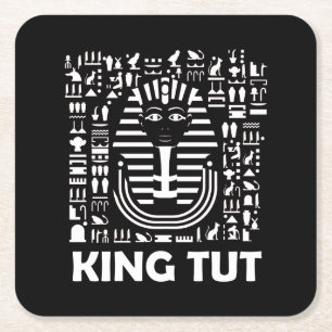 King tut pharaoh egyptian Hieroglyphic Alphabet Square Paper Coaster