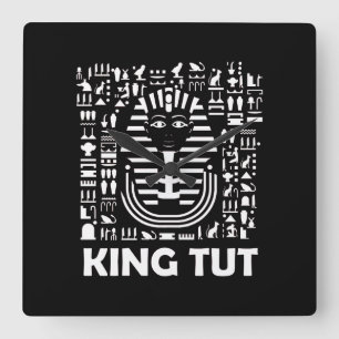 King tut pharaoh egyptian Hieroglyphic Alphabet Square Wall Clock