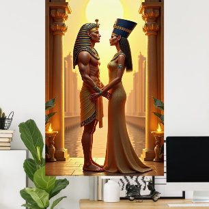 King Tutankhamun and Queen Nefertiti standing Poster