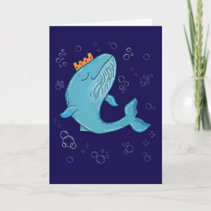 King Whale with Crown Whimsical Ocean Folk Art Card