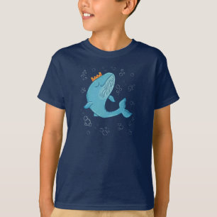 King Whale with Crown   Whimsical Ocean Folk Art  T-Shirt