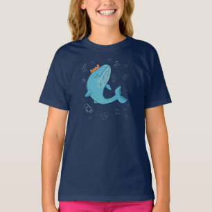 King Whale with Crown   Whimsical Ocean Folk Art  T-Shirt