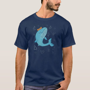 King Whale with Crown Whimsical Ocean Folk Art T-Shirt