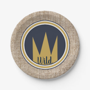 King Wild Thing Gold Crown Burlap Birthday Party Paper Plate