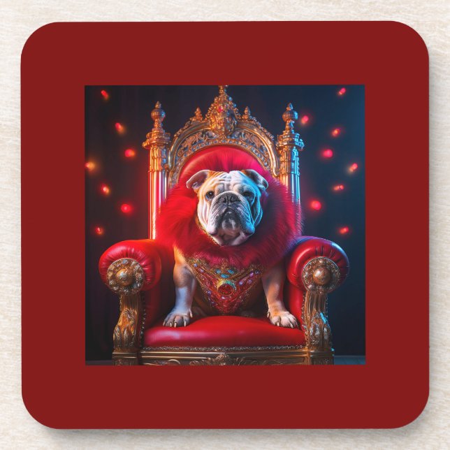 King Winnie The Bulldog On His Throne Coaster (Front)