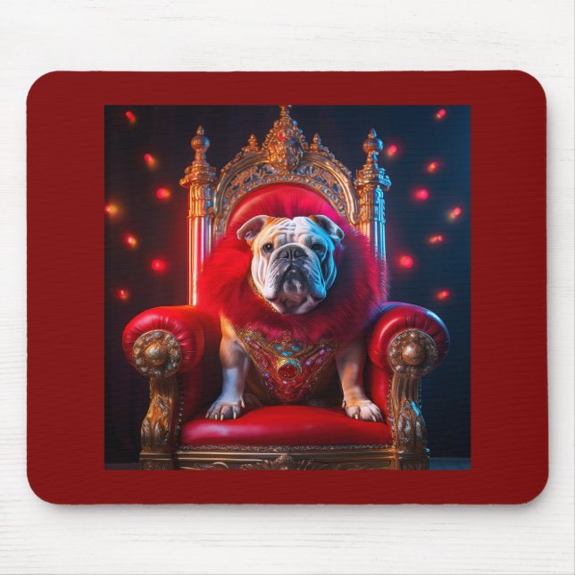 King Winnie The Bulldog On His Throne Mouse Pad (Front)