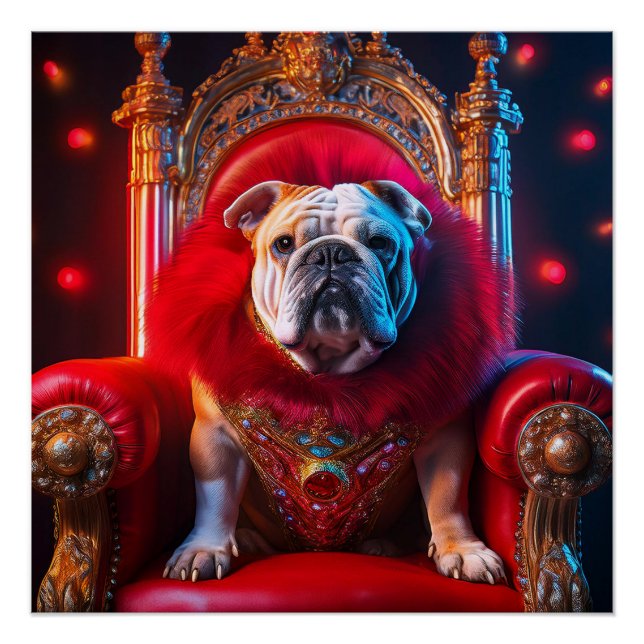 King Winnie The Bulldog On His Throne Poster (Front)