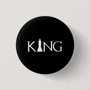 king with chess king piece 3 cm round badge