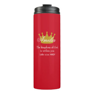 Kingdom of God Bible Verse Name and Crown Red Thermal Tumbler