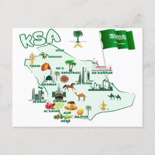 Kingdom of Saudi Arabia Map tourist attractions Postcard