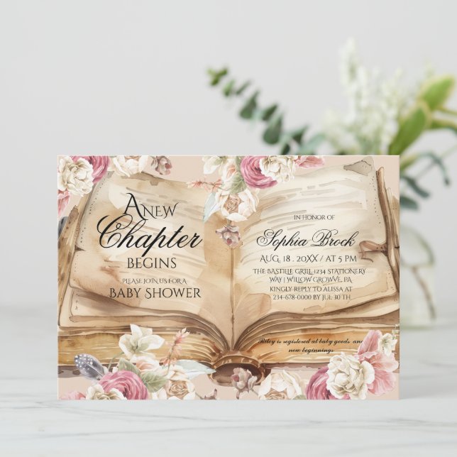 Kingdom Storybook  Flowers Books Baby Shower Invitation (Standing Front)