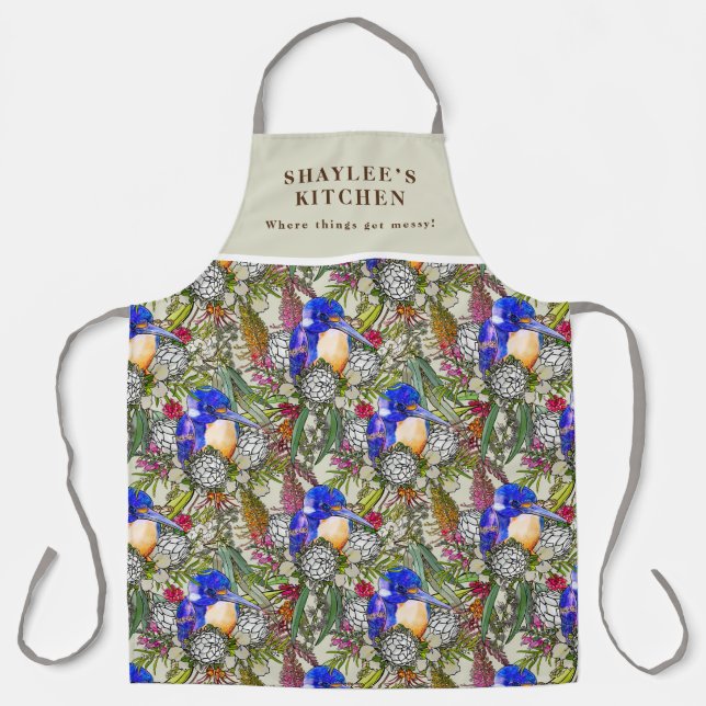 Kingfisher and Native Australian Flowers  Apron (Front)
