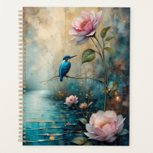 Kingfisher and pink roses planner