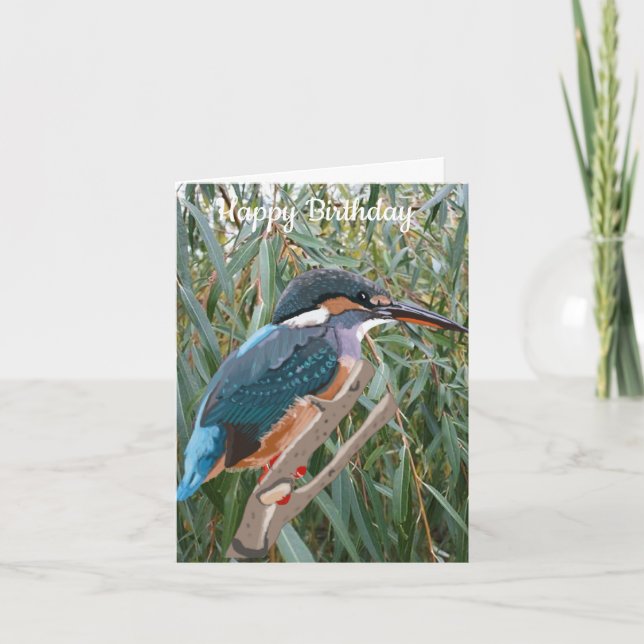 Kingfisher and Willow editable Birthday  Card (Front)