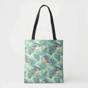 Kingfisher. Bird and leaves Tote Bag