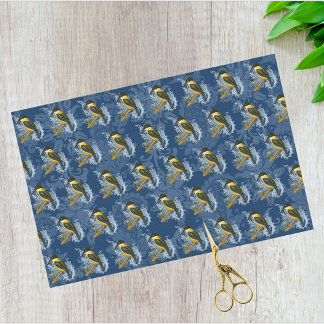 Kingfisher Bird and Vintage Blue Damask Pattern Tissue Paper