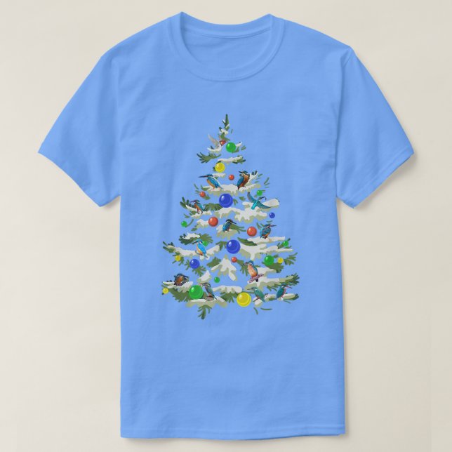 Kingfisher Bird around the Christmas tree Xmas Chr T-Shirt (Design Front)