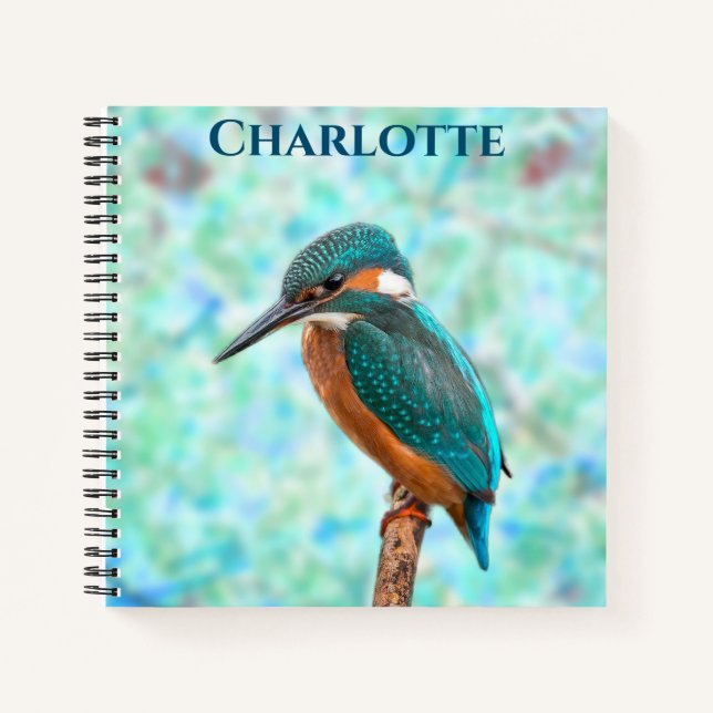 Kingfisher Bird Blue Abstract First Name Notebook (Front)