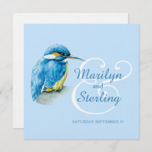 Kingfisher bird blue and white square wedding invitation