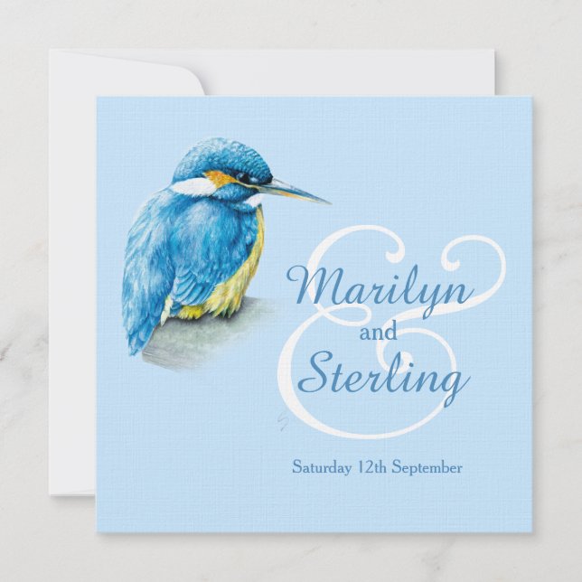 Kingfisher bird blue square wedding invitations (Front)