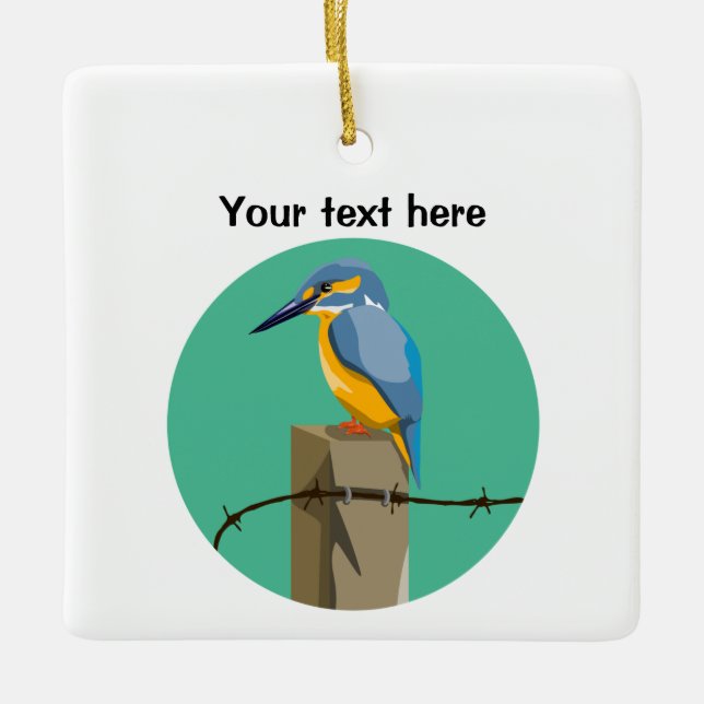 Kingfisher Bird Ceramic Ornament (Front)