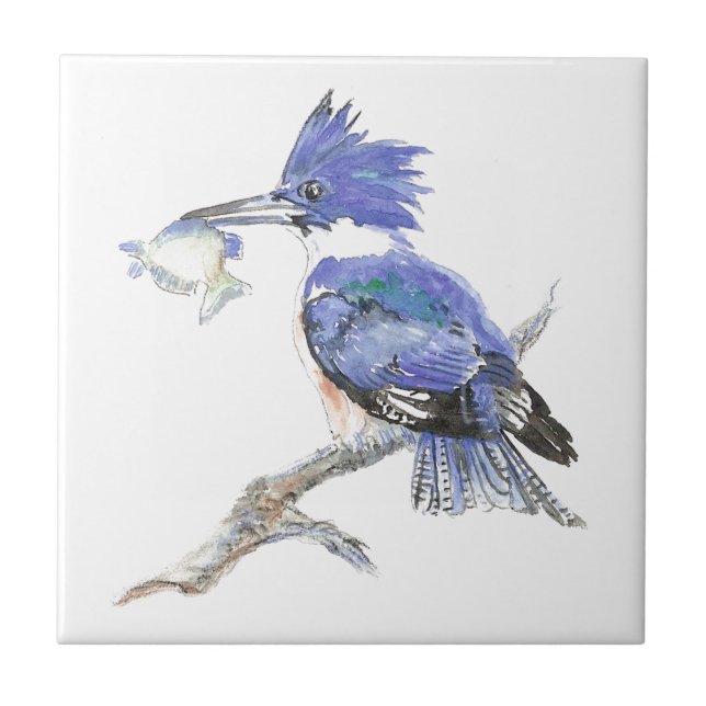 Kingfisher, Bird, Nature, Watercolor Animal Tile (Front)