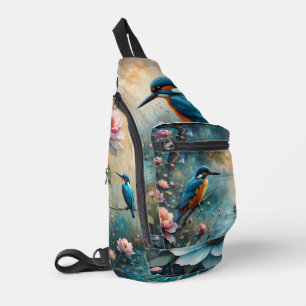 Kingfisher bird over water and Roses Sling Bag