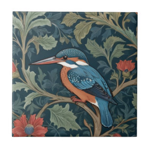 Kingfisher Bird William Morris style Left facing Tile