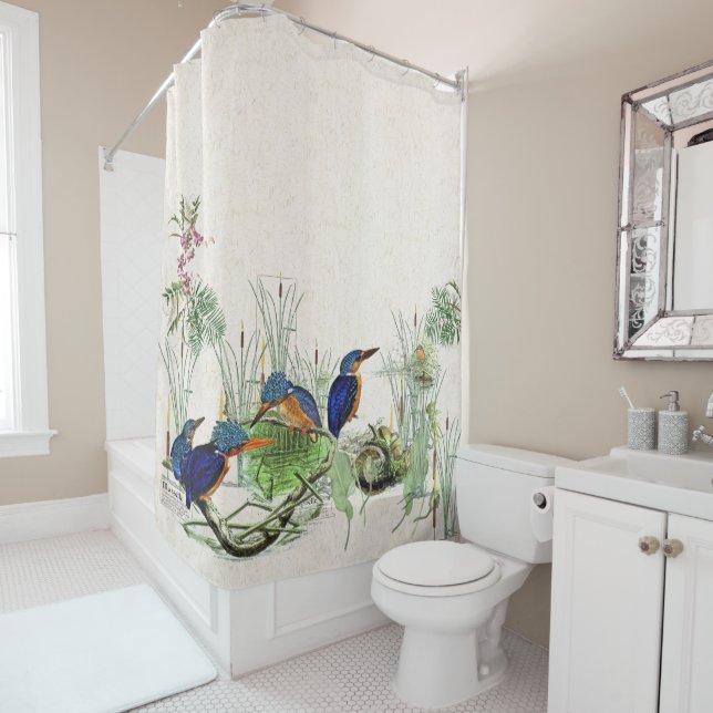Kingfisher Birds Cattails Pond Shower Curtain (In Situ)
