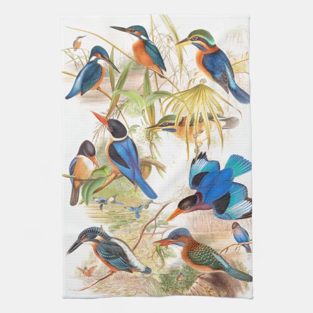 Kingfisher Birds Wildlife Animals Pond Tea Towel (Vertical)
