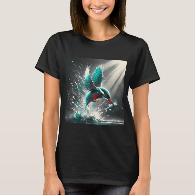 Kingfisher Catching Fish, Ai Generated Art T-Shirt (Front)