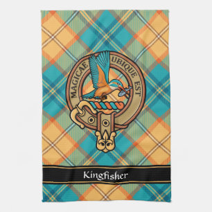 Kingfisher Crest over Tartan Kitchen Towel