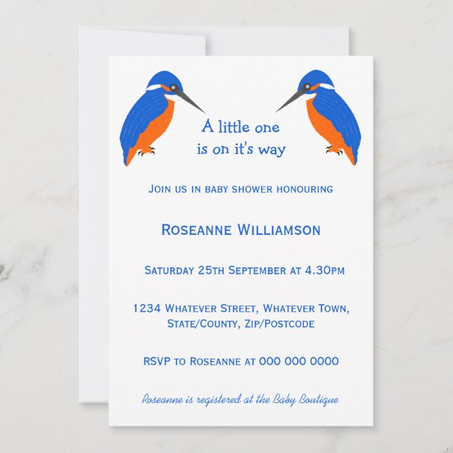 Kingfisher Design Baby Shower Invitation (Front)